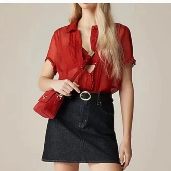 J.Crew Retail Sheer lace-trim button-up shirt And Cami red size 6 - Picture 3 of 11